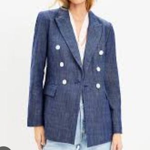 Loft Denim Blue Tailored Structured Double Breasted Blazer Jacket